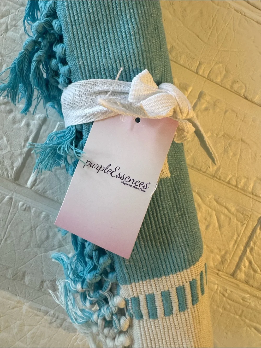Table Runner, Stripe, New, 14x90 - Aqua Blue & H.White